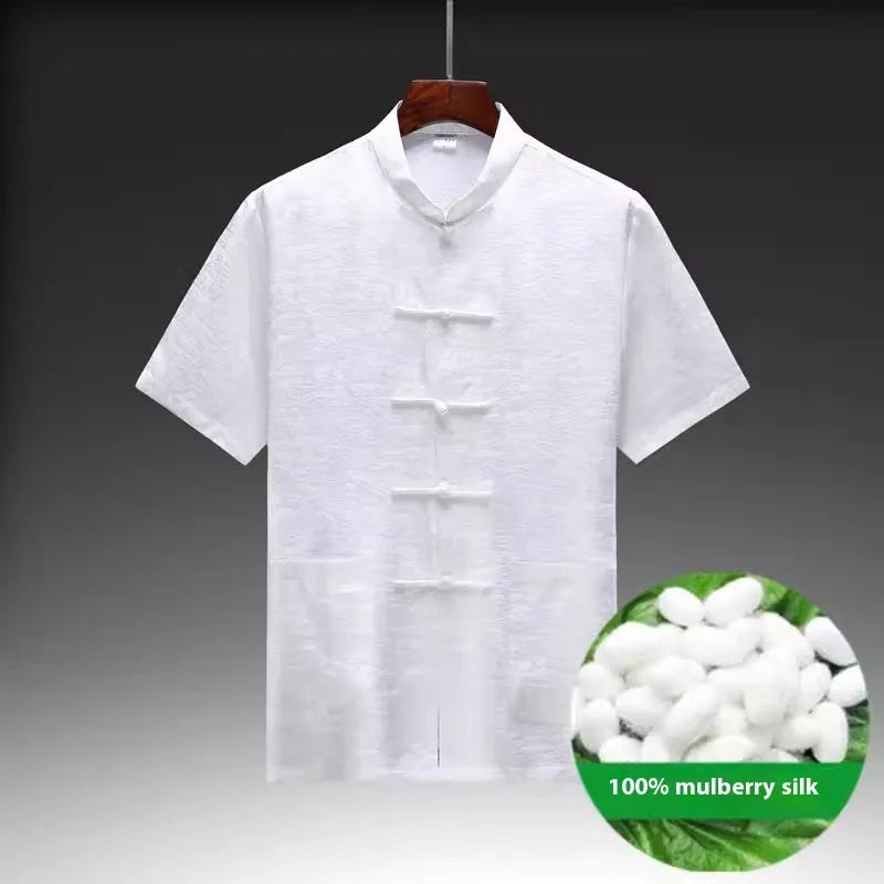 Traditional Chinese mulberry silk Tang suit for men in light green colour