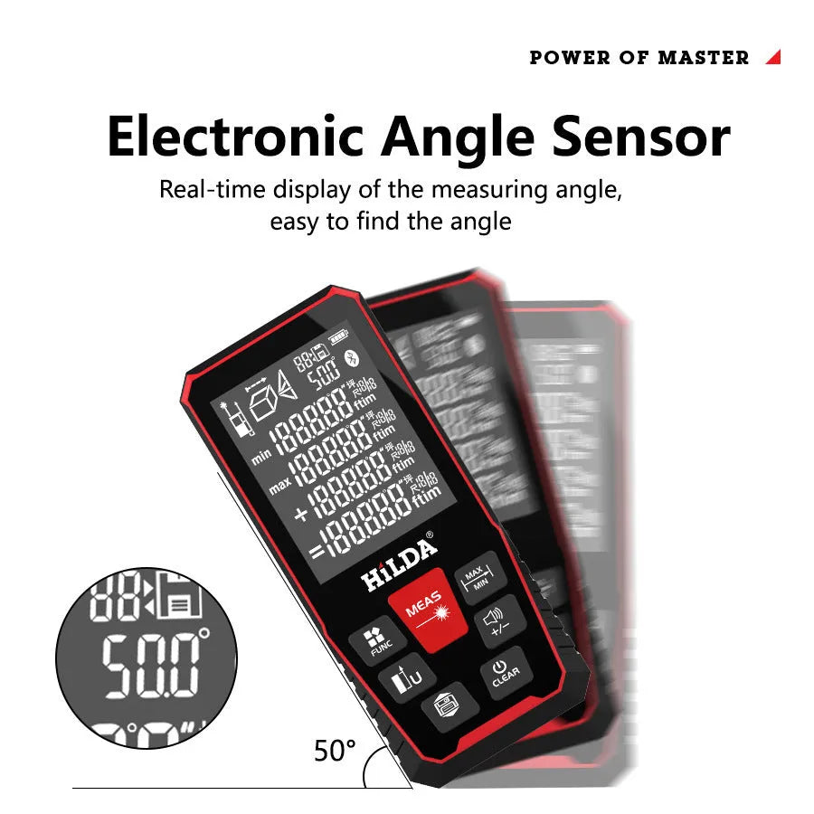 Handheld laser rangefinder for measuring distances up to 100 or 120 metres in construction and DIY.