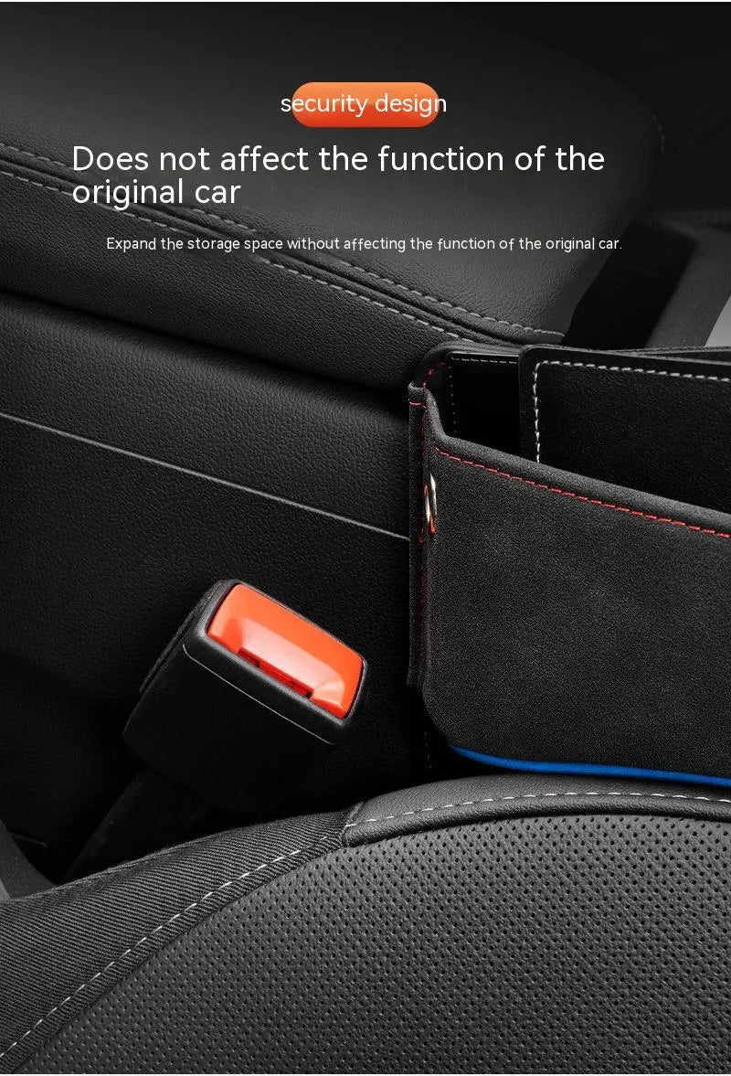 Leather car seat storage box in one of five colours: black, brown, beige, green, or red.