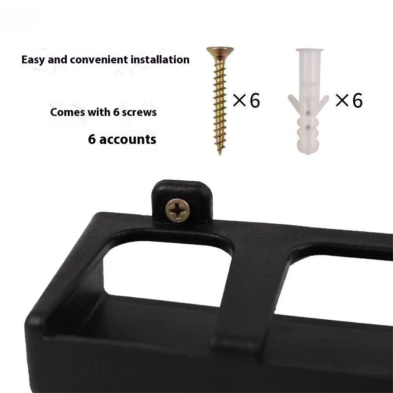 Black ABS fishing rod wall mount display stand showing upright and horizontal mounting options