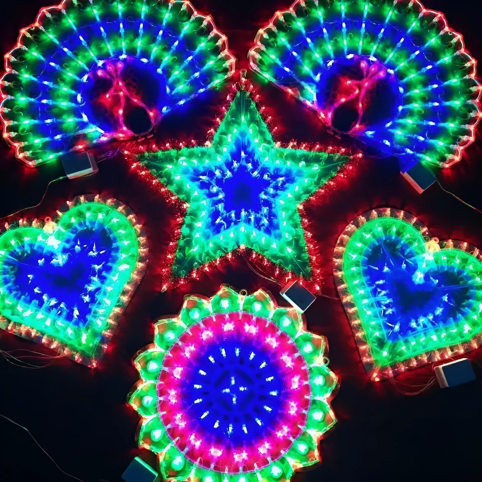Christmas outdoor string lights with peacock, love, sunflower and star shapes