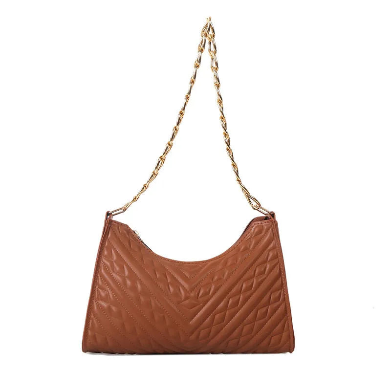 PU pleated chain baguette shoulder underarm bag in vertical square shape with adjustable strap