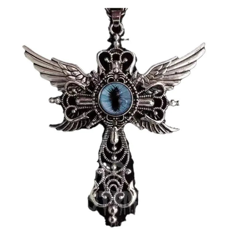 Creative geometric devil wings cross pendant necklace in alloy with multiple colour options