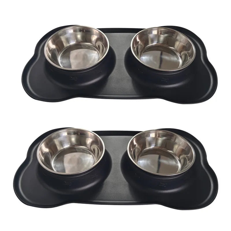 Large silicone double dog bowl with stainless steel base in choice of five colours