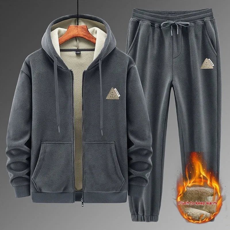 Cashmere hooded sweater and cotton pants casual sports suit set shown in grey