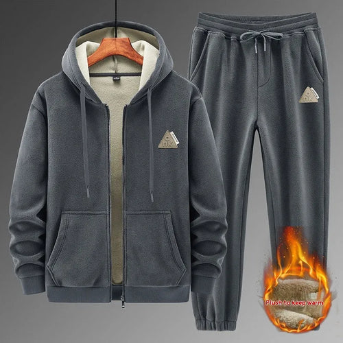 Cashmere hooded sweater and cotton pants casual sports suit set shown in grey