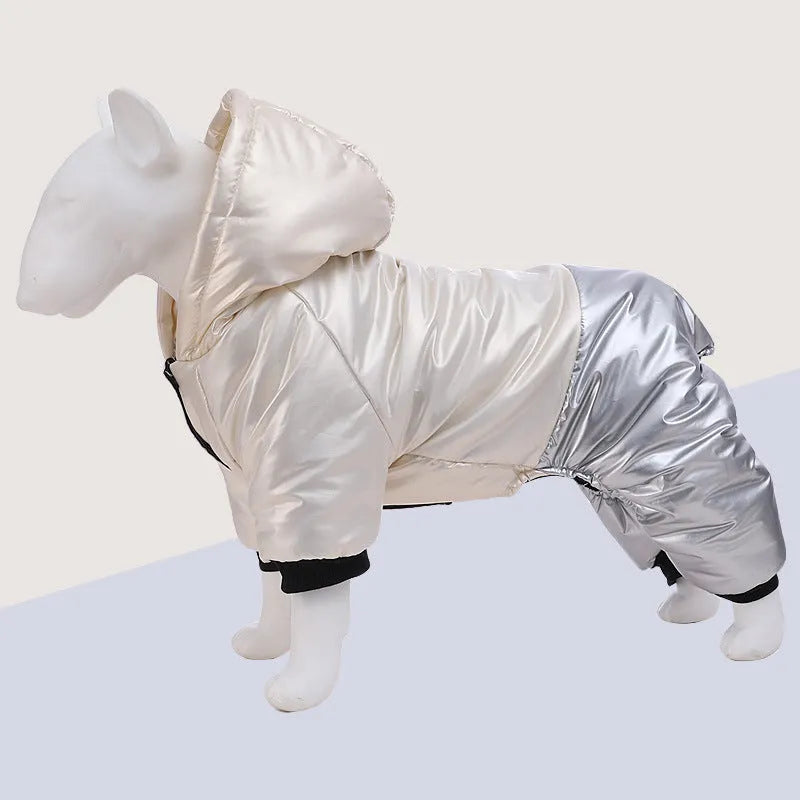 Dog wearing green four-legged cotton-padded waterproof windproof coat