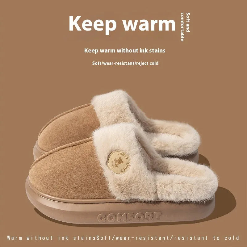 Unisex plush fleece slippers with thick PVC sole in multiple colours