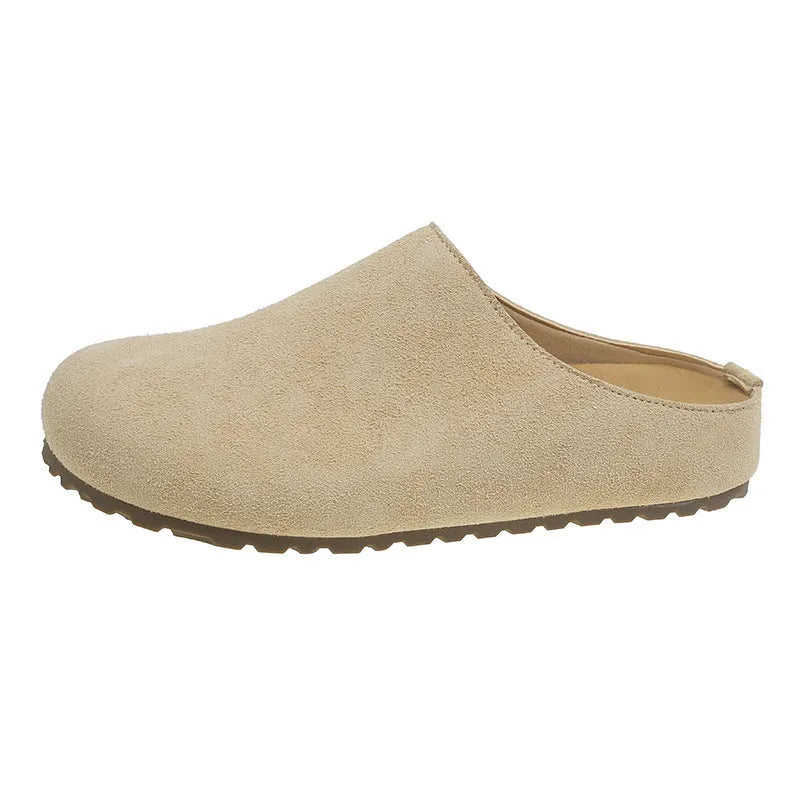 Korean-style women's outdoor slip-on slippers with square toe in apricot colour
