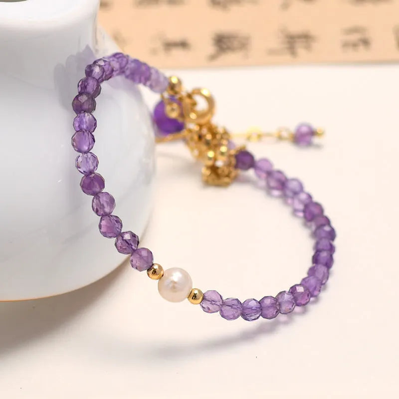 Chinese style amethyst crystal bracelet with electroplated diamond beads for women