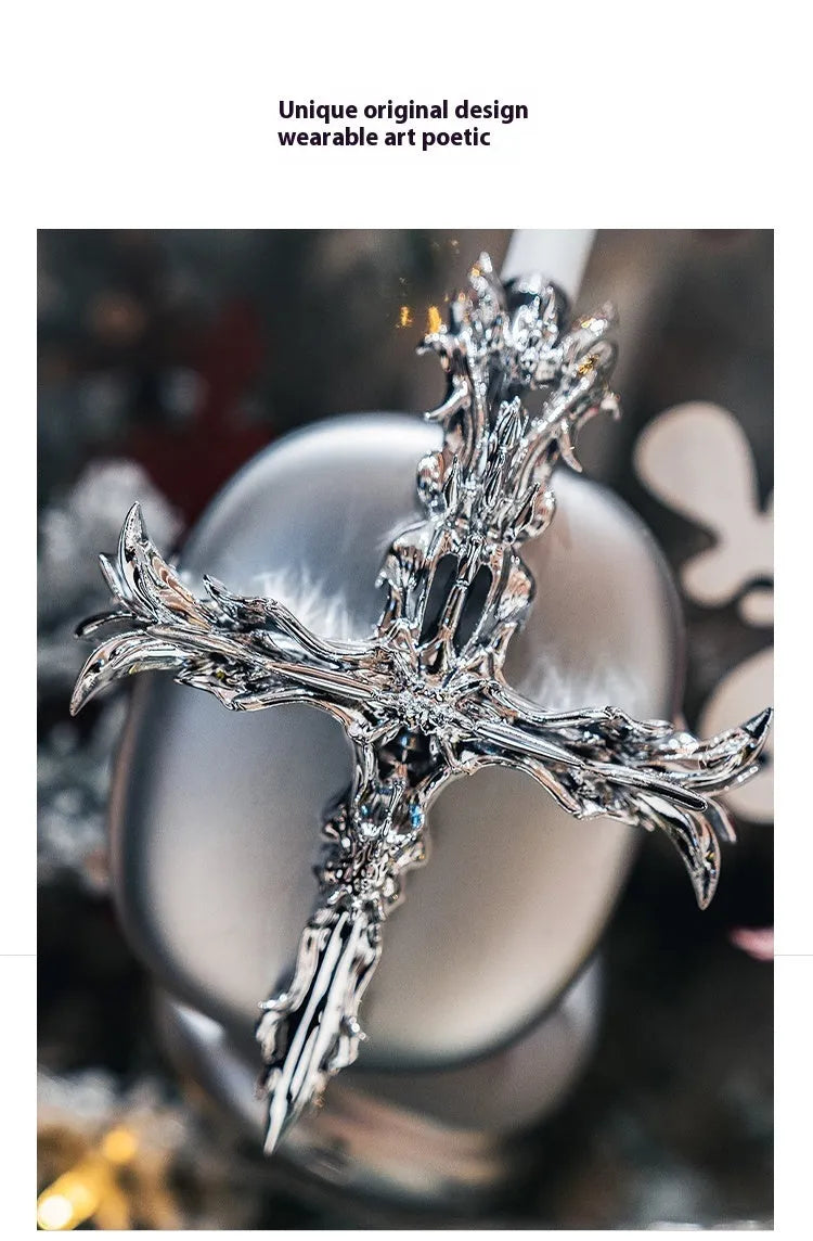 Gothic cross resin headphone cover for Apple AirPods Max in silver colour