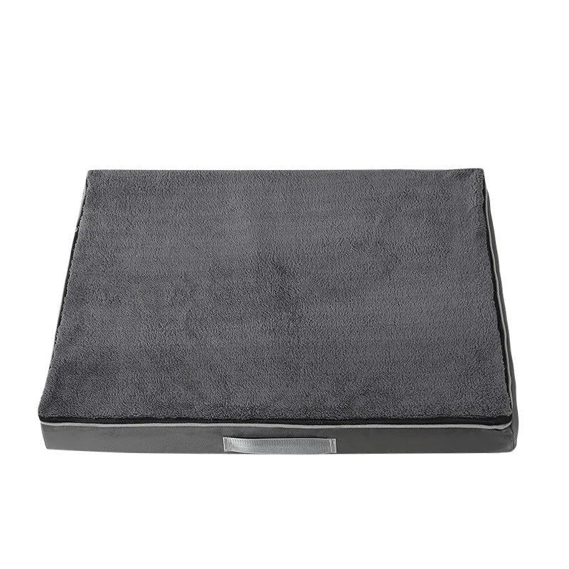 Brown removable washable memory sponge dog mat for pets showing size options.