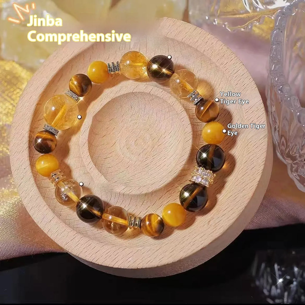 Natural yellow 10mm artificial crystal bead bracelet with an adjustable string tie.