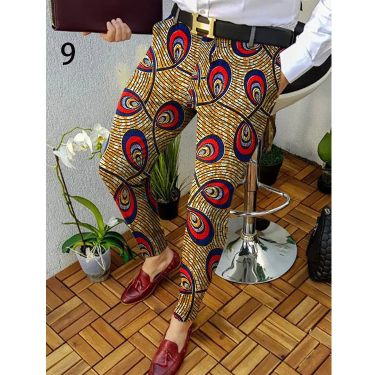 Men's slim-fit casual trousers with digital printed plaid pattern in RKKZ49 colour