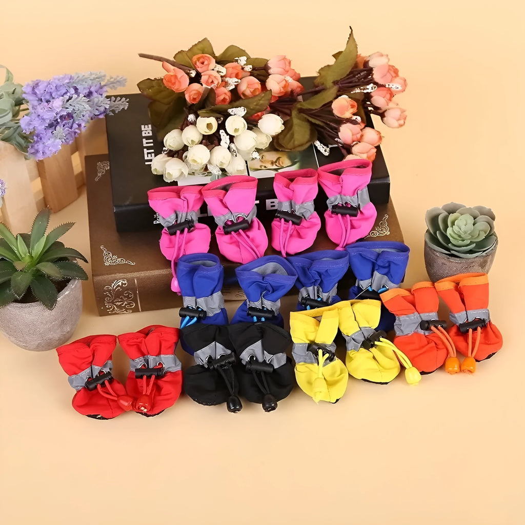 Soft sole cloth dog shoes available in multiple colours and sizes with fleece-lined and monkey print options