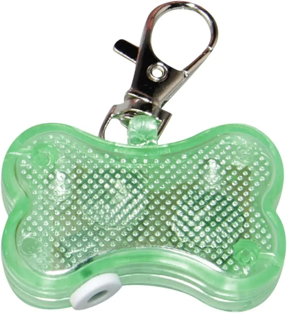 Blue LED bone-shaped luminous pendant for pet collars showing three light modes