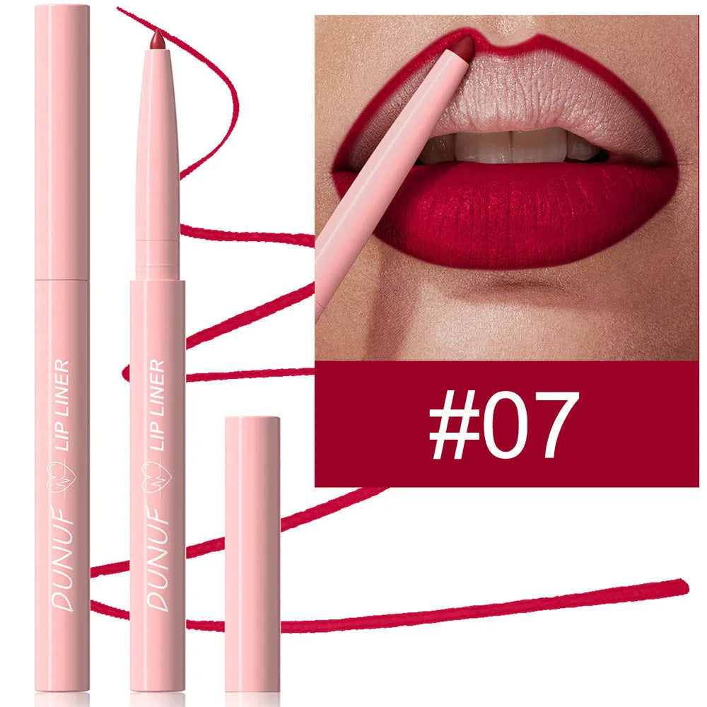 Matte velvet lip liner pencil in 12 colours for precise lip definition
