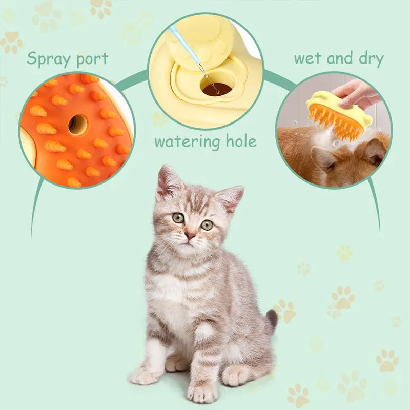 3-in-1 steam cat brush with massage function for pet grooming
