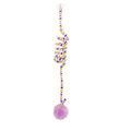 Colourful cat toy with spring bell stick and inflatable ball attached to a door by a suction cup