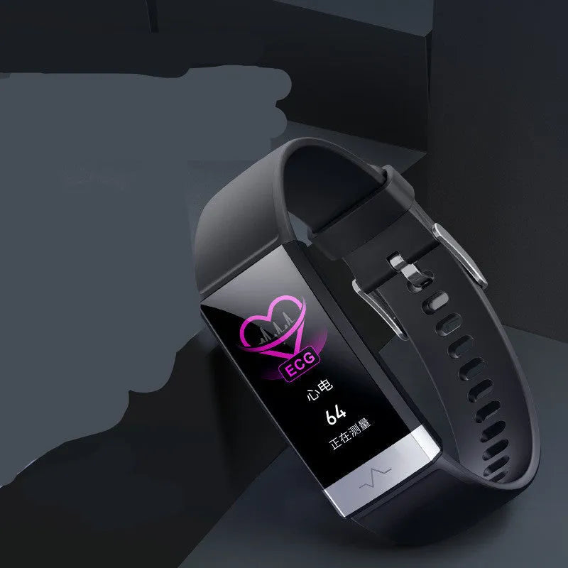 V19 smart health tracking bracelet with medical sensor display showing ECG, PPG and SpO2 monitoring