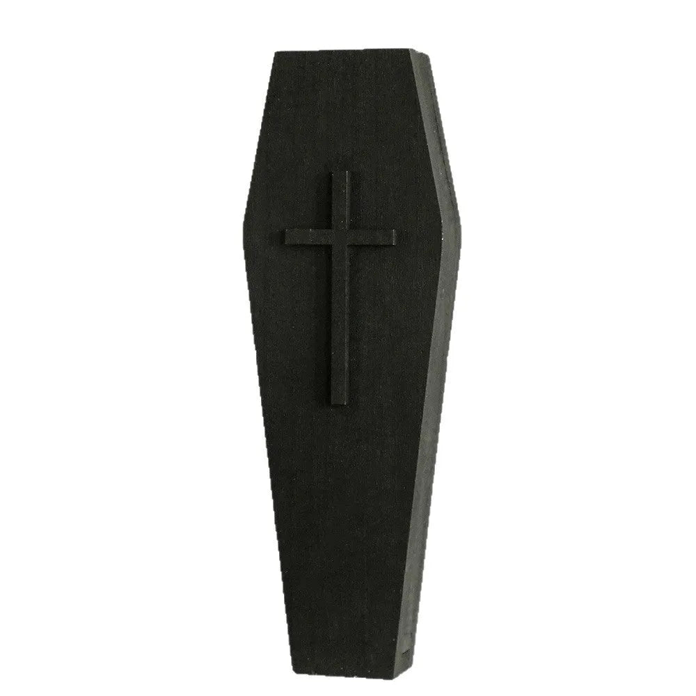 Black wooden cross-shaped wall shelf decoration measuring 27cm by 9cm