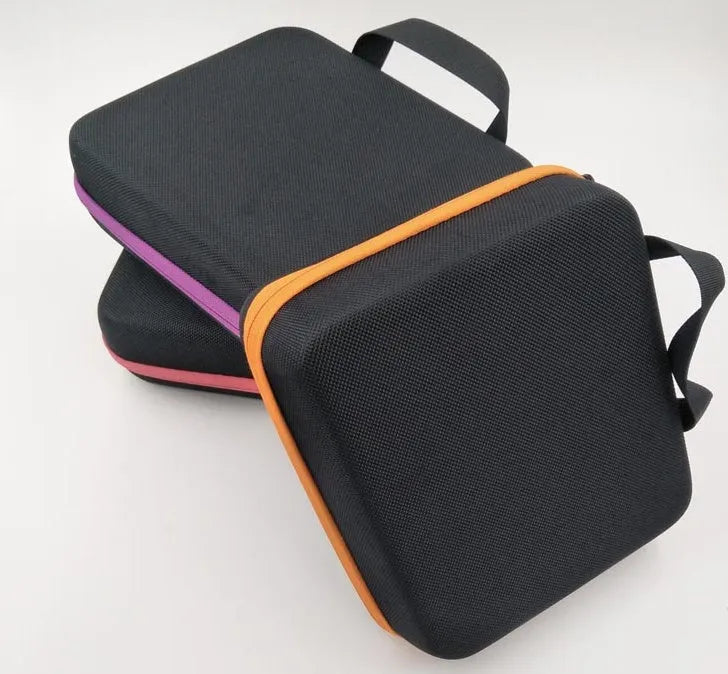Red EVA essential oil storage bag with 30 compartments for 15ml bottles, cube shape with zipper