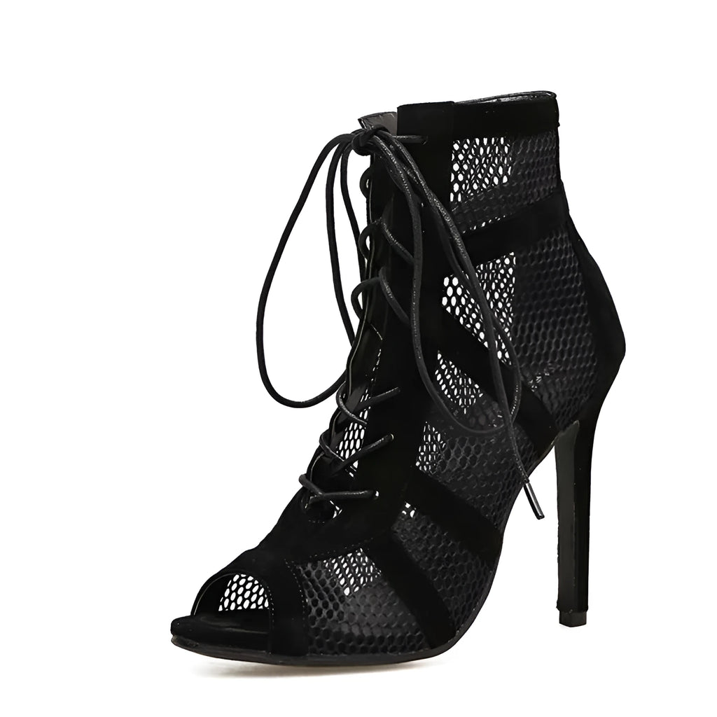 Black suede lace-up high heel women's shoes with 11.5cm heel and 1cm platform