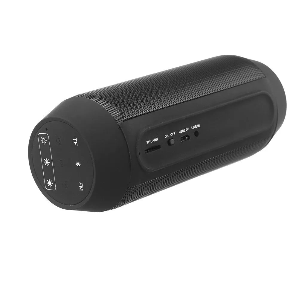 Mini black or white Bluetooth speaker with colourful adjustable lights showing portable design