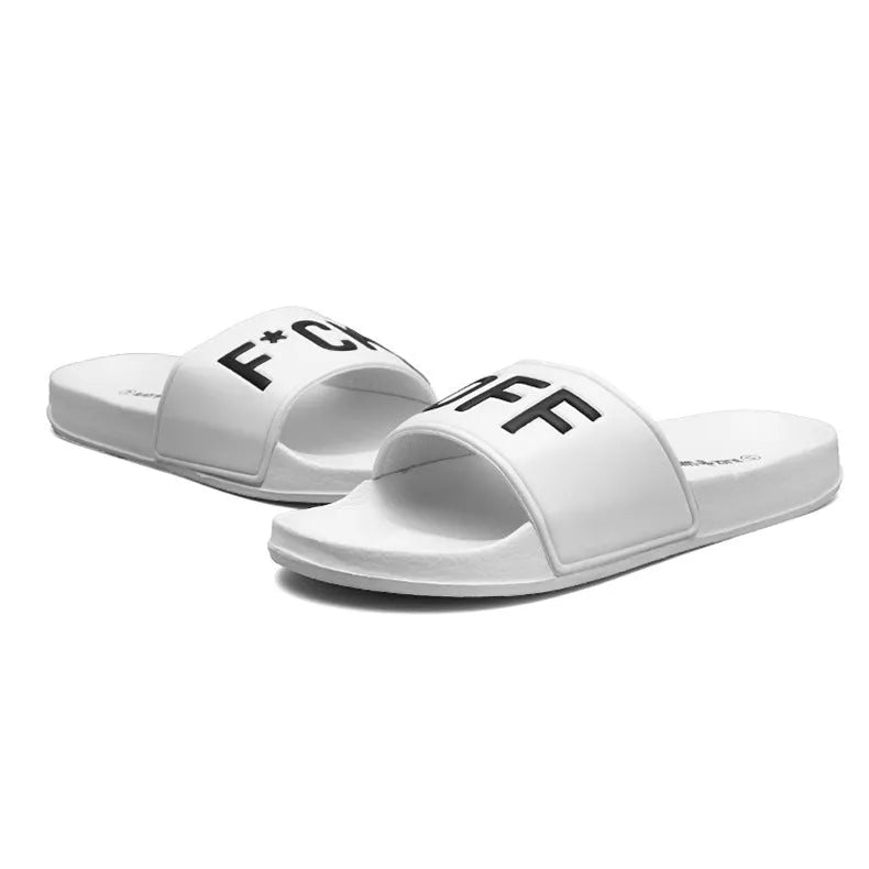 Personalised large men's slippers in black with open toe style and rubber sole