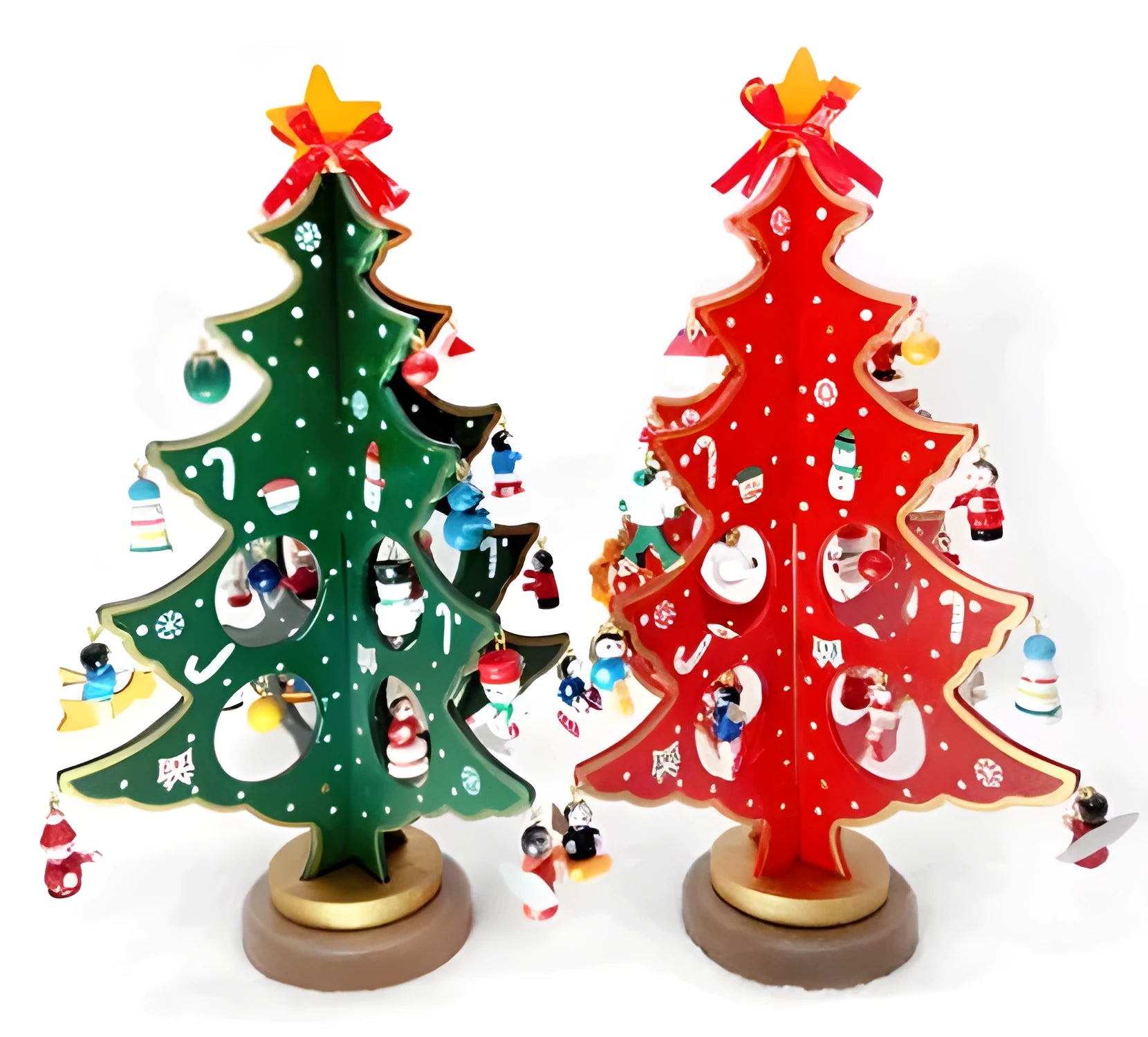 Hand-painted wooden Christmas tree decoration 36cm tall in green and red colours