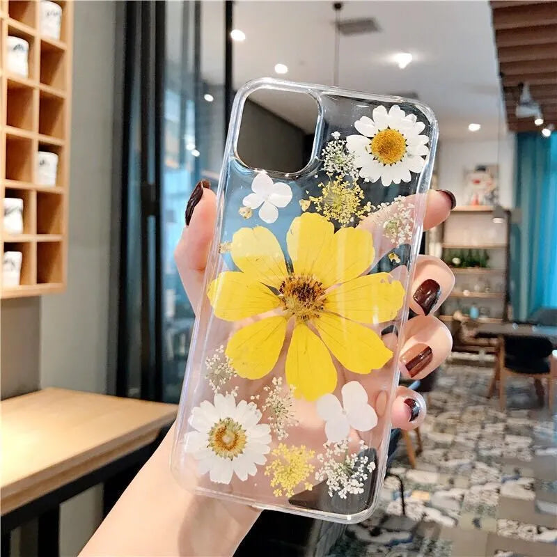 Floral TPU iPhone back cover case with large pink or yellow flower design