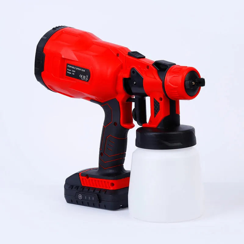 Blue cordless paint spray gun with 800ml tank and lithium battery