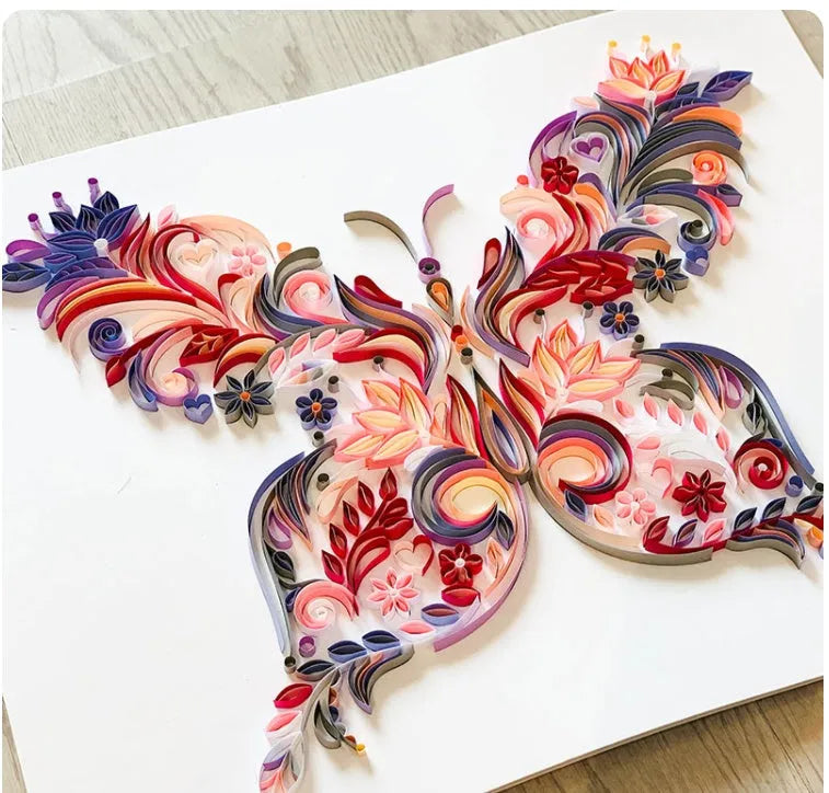 20 inch handmade butterfly quilling paper craft wall decoration with tools in blue or pink