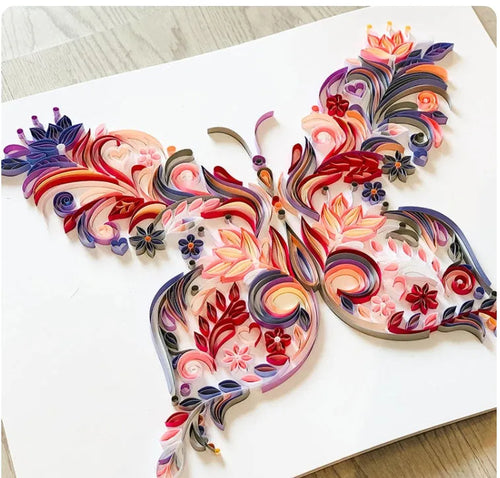 20 inch handmade butterfly quilling paper craft wall decoration with tools in blue or pink
