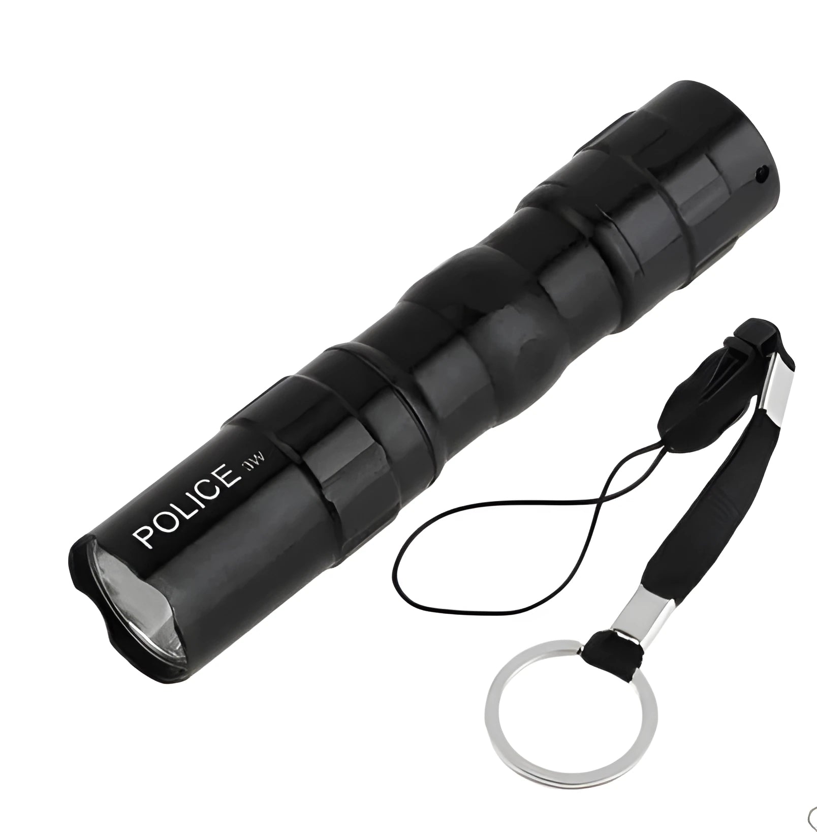 Black aluminium mini LED flashlight showing compact size and textured grip.
