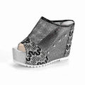 Korean style chunky heel flip-flops with hollowed-out mesh upper in black gold and silver colours