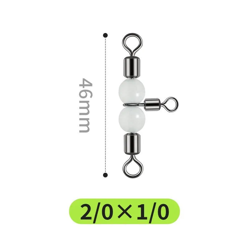 Copper three-fork luminous swivel fishing accessory with eight rings and integrated luminous beads