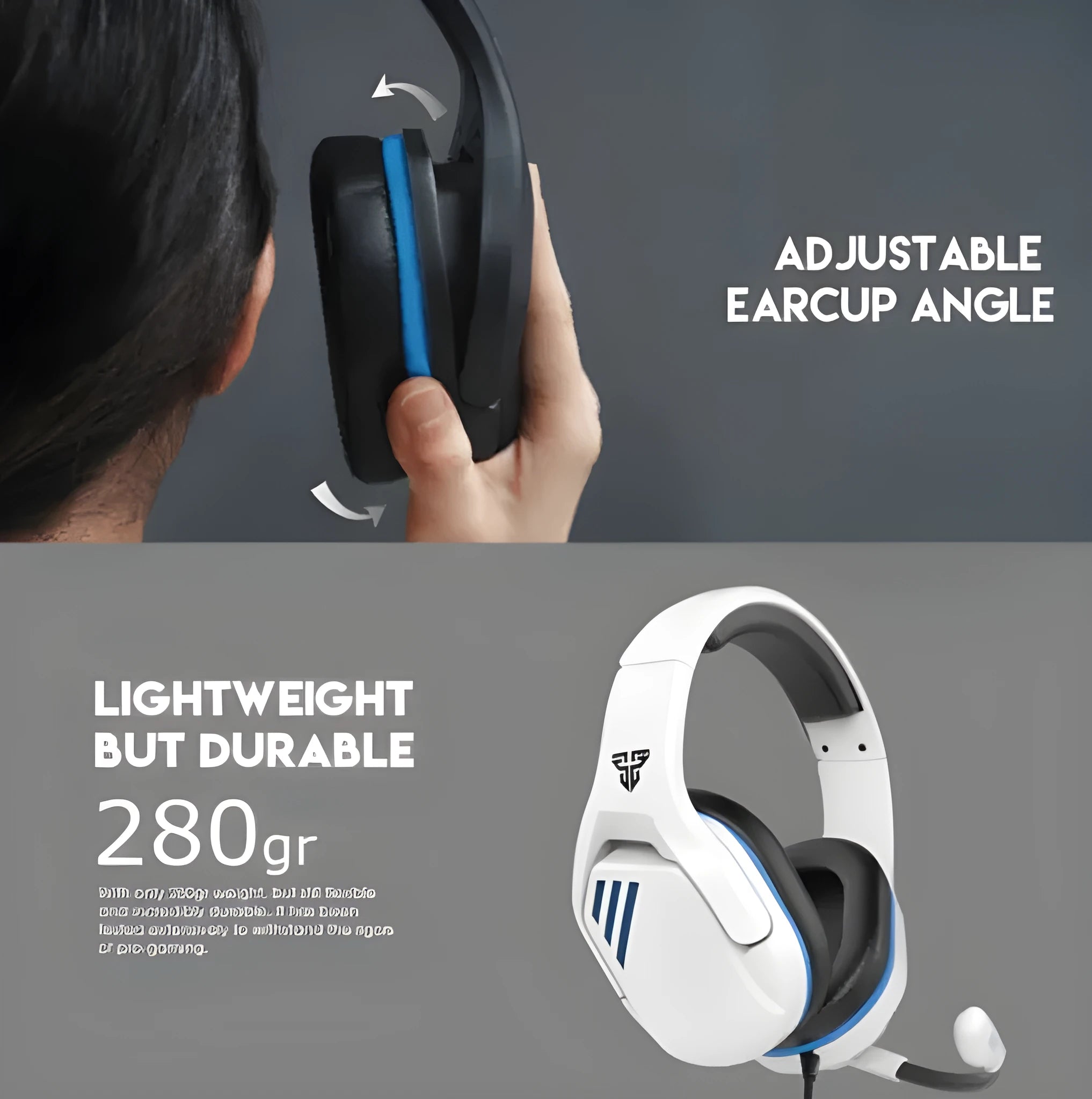 MH86 black and white gaming headset with microphone and 2-metre cable