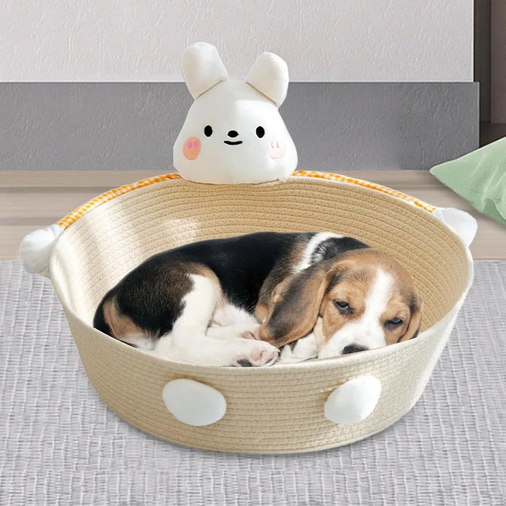 Woven cotton rope cat nest bed with scratching board in bear design for indoor pets