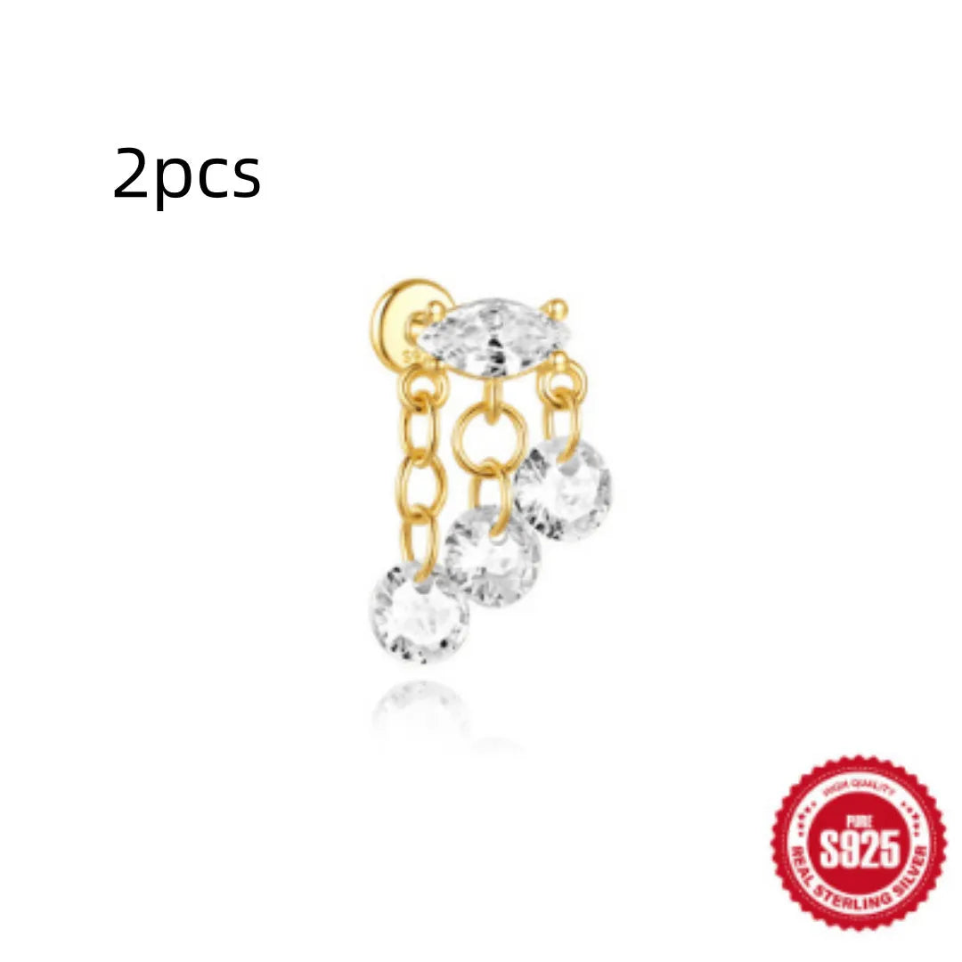 S925 sterling silver water drop earrings with flat spiral geometric design in gold colour