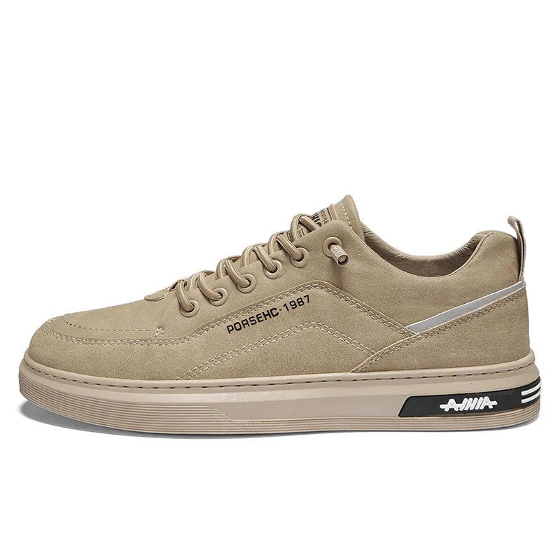 Men's waterproof work shoes in khaki colour with round toe and non-slip rubber soles