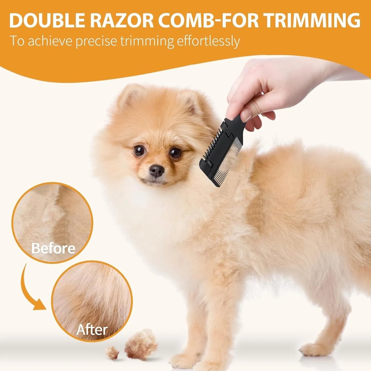 Pet razor comb grooming tool with comb teeth and replaceable razor blades for dog and cat hair trimming