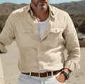 Men's long sleeve cotton linen summer shirt in loose fit available in green, sky blue, khaki and white colours
