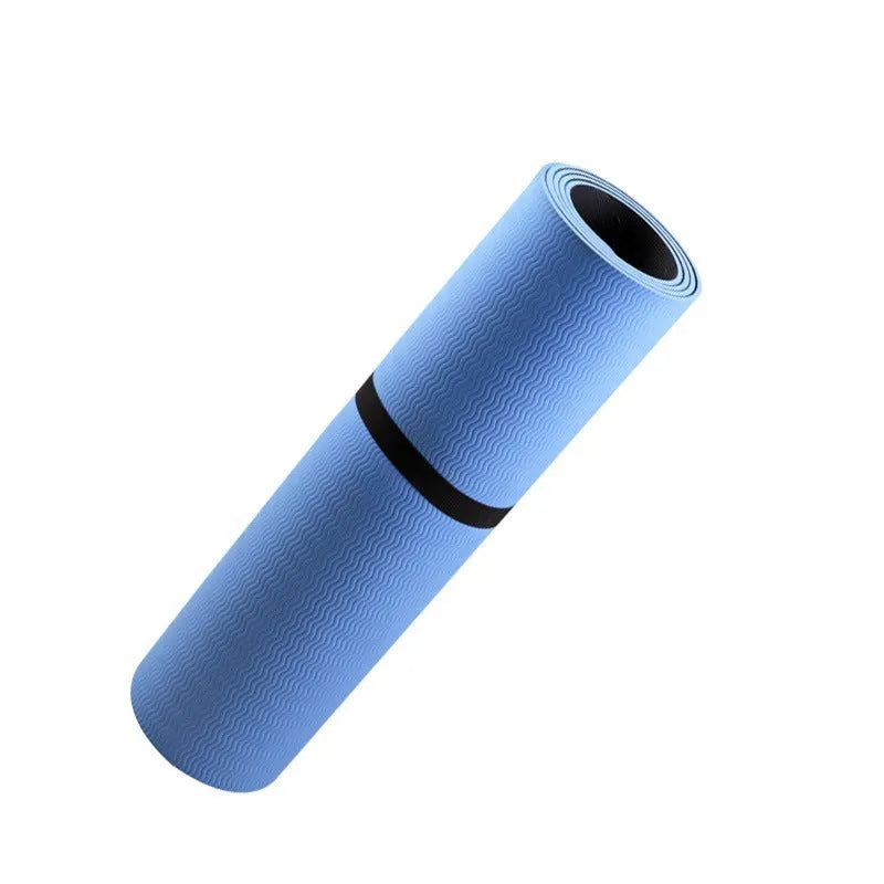 Blue conductive yoga mat with floral pattern, 182cm length, 5mm thickness, and grounding wire