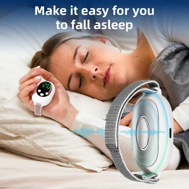 White sleep aid device with handheld remote control and adjustable intensity settings