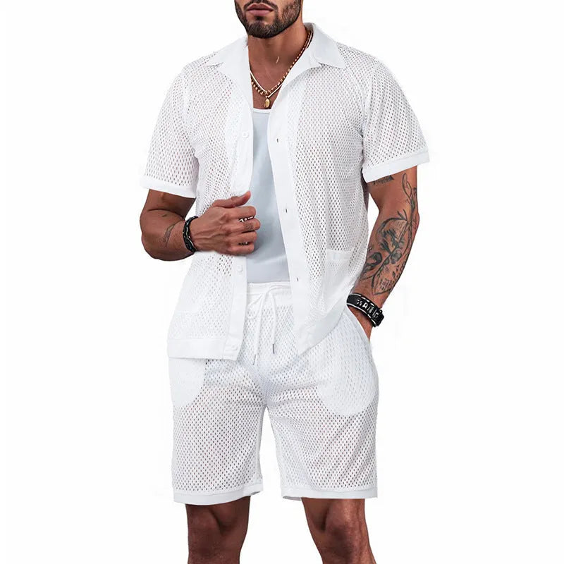 Ladies' lightweight polyester beach cardigan shorts suit in summer colours