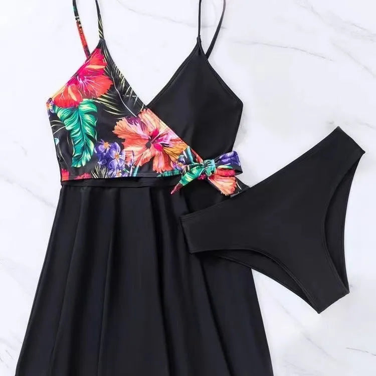 Black women's high waist split bikini swimsuit bottoms on a mannequin