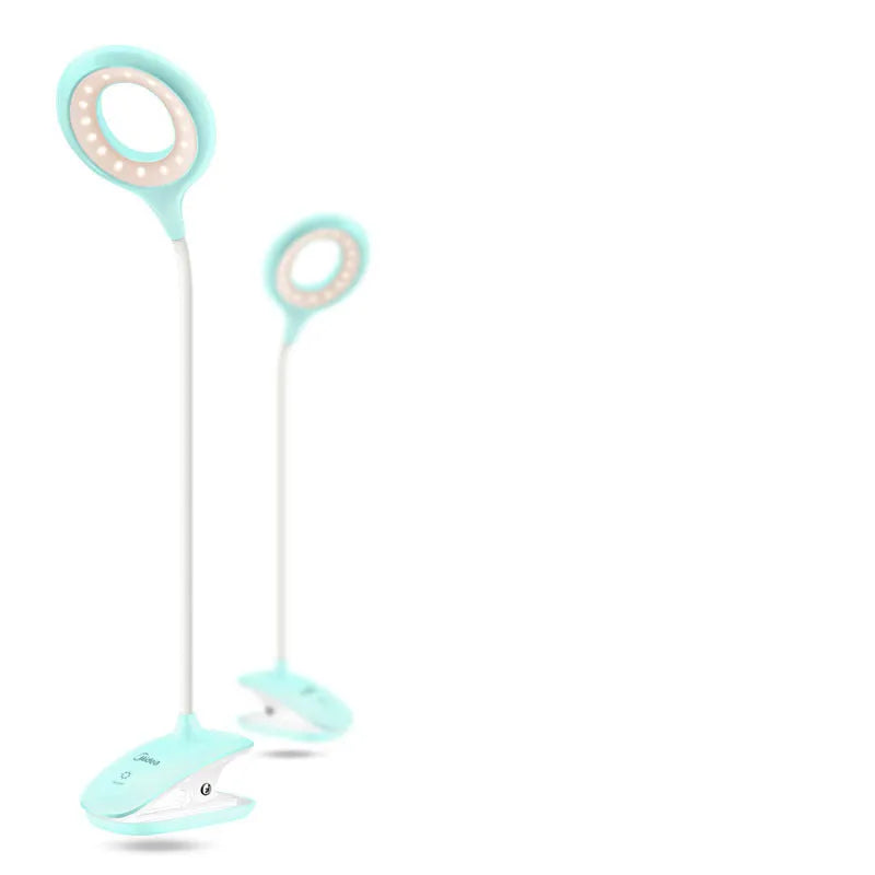 Rechargeable table lamp with touch switch and USB charging port in green, pink, or white colours