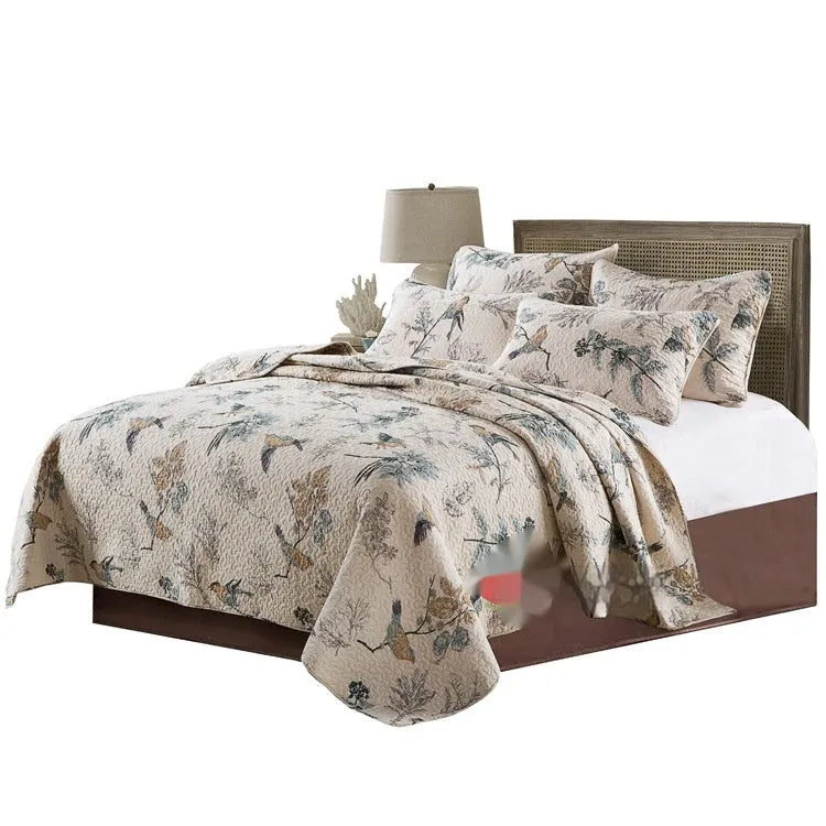 Pure cotton quilted bed cover set with printed pattern for 1.5-1.8 metre beds