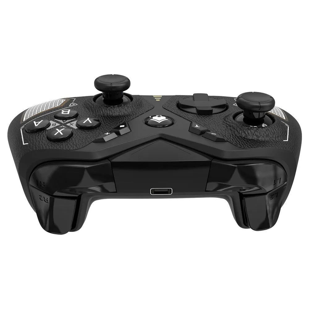 Black wireless Bluetooth game controller with leather texture for Nintendo Switch and mobile phones